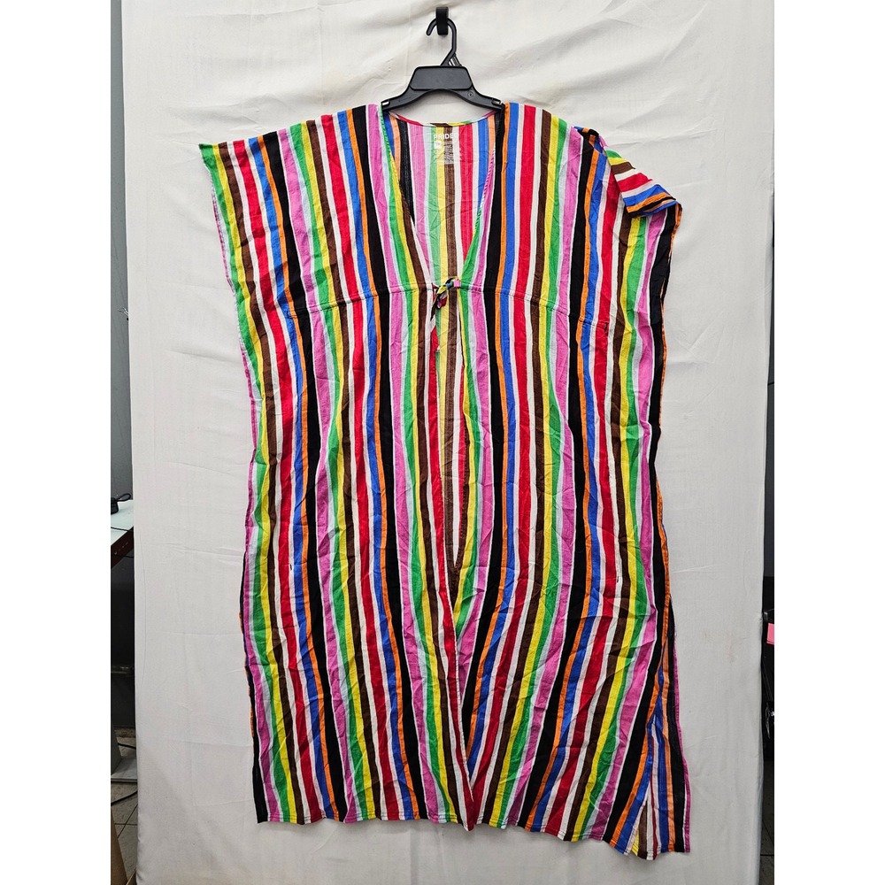 Pride Womens Rainbow Stripe V-Neck Sheer Caftan Cover Up Size Small/Med
